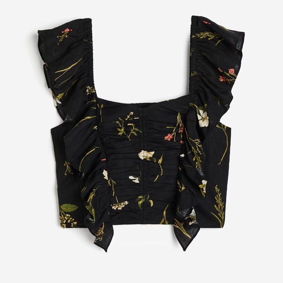 NWT - H&M Linen-Blended Cropped Floral Blouse - Picture 1 of 4